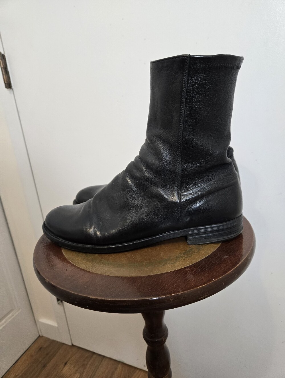 Officine Creative Italy Distressed Black Leather Mid Calf Zip Boots Sz 38